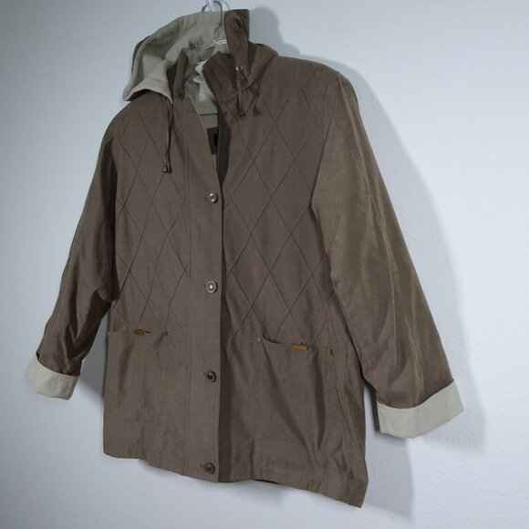 Braetan Jacket Coat Lined Full Zip & Button Remove Hood & Lining Brown Size L - Picture 2 of 9